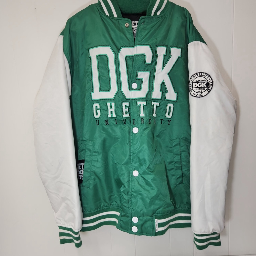 Rare DGK Ghetto University Bomber Coat Green Alumni 2002 Men’s XXL Y2k Vintage